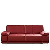 CAVADORE 2,5-Sitzer Sofa Corianne / Kleine Echtleder-Couch im modernen Design / Mit Armteilverstellung / 192 x 80 x 99 / Echtleder rot