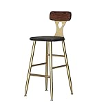 DYB Barhocker Esszimmerstuhl Sessel Retro Barhocker Stuhl mit Holzlehne Fußstütze Hochhocker Esszimmerstühle als Hocker für die Küche | Pub | Frühstückshocker | Gold Metallbeine (Größe: 75CM)