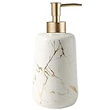 FülleMore Keramik Seifenspender 350ml nachfüllbar Lotionspender Gold Marmor Optik Handseifenspender Küche Badzimmer Pumpseifenspender Waschbecken Flüssigseifenspender Spülmittelspender (Weiß)