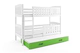 Interbeds Doppelbett Jacob, 200 x 90 cm, Weiß, Schublade grün, 3 Matratzen, 3 Lattenroste