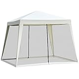 Outsunny Gartenpavillon Pavillon Festzelt Partyzelt wetterfest Zelt mit Moskitonetz Metall + Polyester Cremeweiß 3 x 3 m