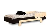 SMARTWOOD Kinderbett mit Lattenrost und Rausfallschutz Puzzle BR1 Montessori einzelbett für Jungen und Mädchen - Bett aus Kiefer Sperrholz mit Rausfallschutz und Lattenrost - Schwarz - 90x200 cm