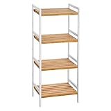SONGMICS Bambusregal, Küchenregal, Badregal, Bücherregal, Standregal mit 4 Ablagen, 31,5 x 45 x 111 cm, für Bad, Küche, Wohnzimmer, Schlafzimmer, Balkon, naturfarben-weiß BCB74WN