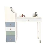 RKRXDH Moderner Schminktisch Mit Aufklappbarem Spiegel Frisiertisch Mit Massivholzbeinen Hocker Und 5 Schublade Für Schlafzimmer Garderobe Weiß Schminktisch (Color : White, Size : Table)