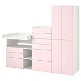 Ikea PLATSA/SMÅSTAD Aufbewahrungskombination, 210x79x181 cm, weiß blassrosa/mit Wickeltisch