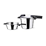 Fissler Vitaquick / Induktions-Schnellkochtopf-Set, 2-teilig, (6 L und 2,5 L - Ø 22 cm) Edelstahl-Dampfkochtopf und Schnell-Bratpfanne, 2 Garstufen, stapelbar, alle Herdarten auch Induktion