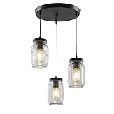 Mjsdjof 3-flammige kreative Glas-Pendelleuchte, schwarze Esszimmer-Kronleuchter, industrielle Vintage-Bauernhaus-Hängelampe, höhenverstellbare Hängelampen für Kücheninsel
