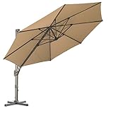 LKINBO Sonnenschirm 330cm Rund Terrassenschirm,Windsicherung Drehbar Neigbar Kippbar Marktschirm Groß 360° Rotation, Gartenschirm mit Kurbel Sonnenschutz UV50+, Khaki