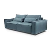 Siblo Sofa Valeria Kollektion - Sofa mit Schlaffunktion - Elegante Couch - Wohnzimmer Möbel - Komfortables Schlafsofa - Sofa 3-Sitzer - Klappsofa mit Bettkasten - 249x111x90 cm - Blau