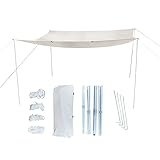 Defacto Sonnensegel Wasserdicht Rechteckig 3x4m UV-Schutz & Wetterschutz Sonnenschutz Set inkl Befestigungsseile mit 4 Stangen, für Balkon, Terrasse, Camping, Polyester | Beige