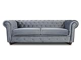 Sofa Chesterfield Asti 3-Sitzer, Couch 3-er, Glamour Design, Couchgarnitur, Sofagarnitur, Holzfüße, Polstersofa - Wohnzimmer, Velours (Grau (Velvet 10))