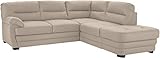 Mivano Ecksofa Royale / Zeitloses L-Form-Sofa mit Schlaffunktion, kleinem Bettkasten, Ottomane und hohen Rückenlehnen / 246 x 90 x 230 / Lederoptik, hellbraun