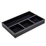 MoonSing Leder Valet Tablett, Büro Schublade Schreibtisch Aufbewahrungsbox, Herren Nachttisch Ablage Schale, Taschenleerer Organizer Box, für Schlüssel, Telefon, Geldbörse, Münzen, Schmuck (Schwarz)