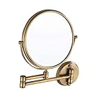 8-Zoll-Schminkspiegel mit zweiseitig schwenkbarer Wandhalterung, 3-fache Vergrößerung, runde Form, um 360 ° schwenkbar, ausziehbarer Badezimmer-Kosmetikspiegel, Chrom-Finish (Color : Gold)