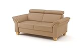 CAVADORE Echtleder 2er-Sofa Ammerland / Landhaus-Sofa mit Federkern + Kopfteilverstellung / 156 x 84 x 93 / Leder Beige