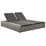 Hommdiy Doppel Sonnenliege 2-Personen Gartenliege Doppelliege Relaxliege Gartenmöbel Saunaliege Liege Freizeitliege Poly Rattan Grau