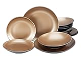 Creatable 23600, Serie GLAMOUR - Gold, Geschirrset, Teller Set 12 teilig, Schwarz-kupfer