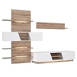 Newroom Wohnwand Weiß und Planked Eiche Anbauwand Skandi Modern - 296x202,8x51,8 cm (BxHxT) - Schrankwand - [Bonnie.one] Wohnzimmer Wohnstube