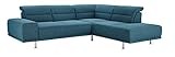 Cavadore Ecksofa Marianna mit Federkern / Polsterecke mit Sitztiefenverstellung + Kopfteilverstellung / Ottomane rechts/ 263 x 78-93 x 234 / Strukturstoff Petrol