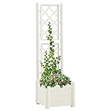 BULANED Pflanzkübel mit Spalier, Pflanzkasten, Pflanzgefäße Für Draussen, Blumenkübel, Blumenkasten, Outdoor, 43x43x142 cm PP Weiß