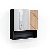 Vicco Spiegelschrank Badspiegel Wandspiegel Irma 54 cm modern Badezimmer Spiegel Badezimmerschrank Badezimmermöbel Spiegeltür Schranktür Hängeschrank Einlegeboden Regal Ablage (Anthrazit-Eiche)