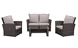 GLP Balkonmöbel Set 4-Sitzer Rattan Gartenmöbel Set Sitzgruppe Wetterfest Outdoor mit 2-er Sofa Sessel Couchtisch Auflagen Kissen für Garten Balkon Terrasse (Grau & Hellgrau)