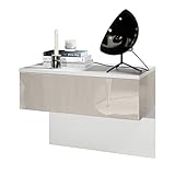 Vladon Nachttisch Sleep, Nachttischschrank mit Schublade zur Wandmontage, Weiß matt/Sandgrau Hochglanz (60 x 46 x 35 cm)