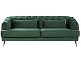 Beliani Retro Samt 3-Sitzer Sofa Dunkelgrün Chesterfield Stil mit Kissen Sletta