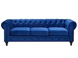 Beliani Klassisches Polstersofa 3er-Sitzer Samtstoff dunkelblau Chesterfield