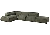 MASSIVMOEBEL24.DE | PLATANI Ecksofa aus Polyester inkl. Hocker | in Grün - 100% Polyester | 285x220x79 cm | Retro Stil | Bouclé-Couch Polstercouch L-Form