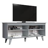 Madesa TV-Schrank, Fernsehtisch, TV-Regal, Lowboard, Entertainment Center mit 4 offenen Fächern, für Wohnzimmer, für Fernseher bis zu 55 Zoll, 136 x 38 x 58 cm, aus Holz - Grau