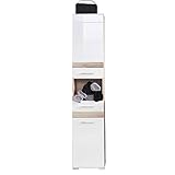 trendteam smart living Badezimmer Hochschrank Schrank Set One in Eiche San Remo hell (Nb.) mit Fronten in weiß hochglanz, Tiefziehung und Absetzungen, 37 x 182 x 31 cm