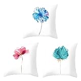 Kissenbezug 40X40 Weiß, Deko Kissen Polyester Zierkissenbezüge 3Er Set Eine Blume für Stuhl Sofa Wohnzimmer Schlafzimmer