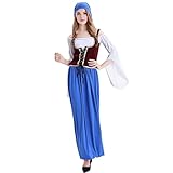 Damen Trachtenrock Kleid Dirndlbluse Dirndlschürze Damen Plus Size Deutsche Ethnische Weste Langes Kleid Schulterfrei Oktoberfest Bier Kostüm Mit Schal Dirndl Dirndl Kleid Kostüm mit Bluse und Schürze