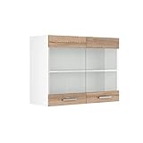 Vicco Küchenschrank R-Line Hängeschrank Unterschrank Küchenzeile Küchenunterschrank Arbeitsplatte, Möbel verfügbar in anthrazit und weiß (Sonoma ohne Arbeitsplatte, Hängeglasschrank 80 cm)