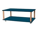 ASHME Couchtisch Beistelltisch Sofatisch mit Rollen 64x105cm | Eschenholz Kaffeetisch fur Wohnzimmertisch | Petrol Blue