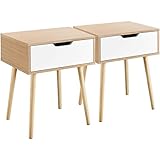 Yaheetech 2 Stück Nachttisch Nachtkommode mit 1 Schublade Holzbeine Nachtschrank Beistelltisch Sofatisch für Schlafzimmer/Wohnzimmer, 48,5 x 41 x 57,5 cm