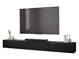 Mirjan24 Wohnwand hängend Kirtan Slim S Valdi VIII, Anbauwand, Schrankwand, Fernsehwand, Wohnzimmerschrank, im Set 2X TV Lowboard hängend (Schwarz/Schwarz + Gold Griffe)