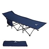 ALPHA CAMP Campingbett Faltbar mit Seitentasche, Feldbetten Klappbar bis 250 kg für Camping, Indoor, Outdoor, 190 * 67cm, Cyan-Blau