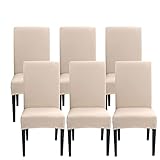 Jaotto Stuhlhussen 6er Set Stretch, Stuhlhussen für Esszimmerstühle Schwingstuhl, Stretch Stuhlschoner Abnehmbarer Waschbarer, Stuhlbezug Universal für Stuhl Esszimmer Büro Bankett Hotel(Beige)