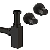 Design Siphon Set eckig schwarz matt mit Eck-Ventilen/Ablauf für Waschbecken Abfluss Ablaufset Sifon Röhren-syphon