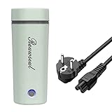 Rauwseul Reise-Elektrisch-Wasserkocher, 450 ml tragbarer Mini-Heizbecher, 3 in 1 Mini-Thermoskanne 304 Edelstahl-Liner, 220V 300W Schnellkoch-Teekanne-Heizbecher, Automatische Abschaltung, Hellgrün