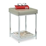 Relaxdays Sitzhocker, Dielenhocker mit Ablage, HBT: 47 x 33 x 33 cm, Metall & Lederoptik, gepolsterter Fußhocker, grau