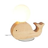 Relaxdays Nachttischlampe für Kinder, Babyzimmer, G9 7W, Deko Holzwal, Glaskugel, Wal LED Lampe 20x20x10 cm, Natur, Weiss-braun 10029493