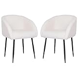 Mingone Sessel 2er Set Loungesessel für Wohnzimmer Lammwolle Polsterstuhl Stuhl mit Armlehnen Cocktailsessel Modern Schwarz Metallbeinen für Schlafzimmer Last bis 120 kg, Weiß