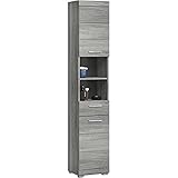 homes&jones Soul Badezimmer, Hochschrank, Schrank, Holzwerkstoff, rauchsilber, 37 x 191 x31 cm