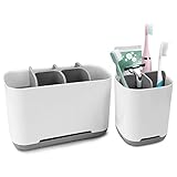 Zahnbürstenhalter, 2 Stücke Toothbrush Holder, Badezimmer Zahnbürstenhalter Für Bad Waschbecken Arbeitsplatte (Weiß, Grau)