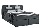 Atlantic Home Collection Boxspringbett REX, 140 x 200 cm, inklusive Topper (Härtegrad H2) und Nackenkissen, dunkelgrau
