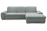 CAVADORE Sofaecke Lexi im Landhausstil / Schlafsofa in L-Form mit XXL-Longchair rechts und Federkern / Inkl. Bett, Bettkasten und Kopfteilfunktion / 275 x 82-99 x 173 / Flachgewebe: Hellblau