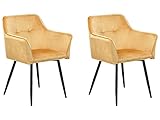 Beliani Esszimmerstuhl 2er Set Samtstoff gelb Metallbeine schwarz Glamourös Jasmin